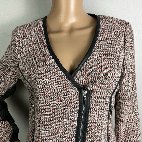 NEW REBECCA TAYLOR LEATHER TRIM TWEED JACKET - Picture 3 of 8